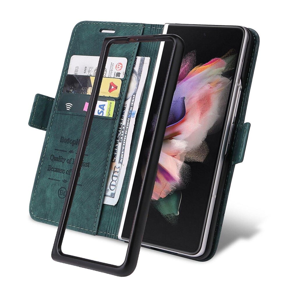 Samsung Galaxy Z Fold 3 5G 001 matkapuhelimen nahkakotelolle, vihreä hinta ja tiedot | Puhelimen kuoret ja kotelot | hobbyhall.fi