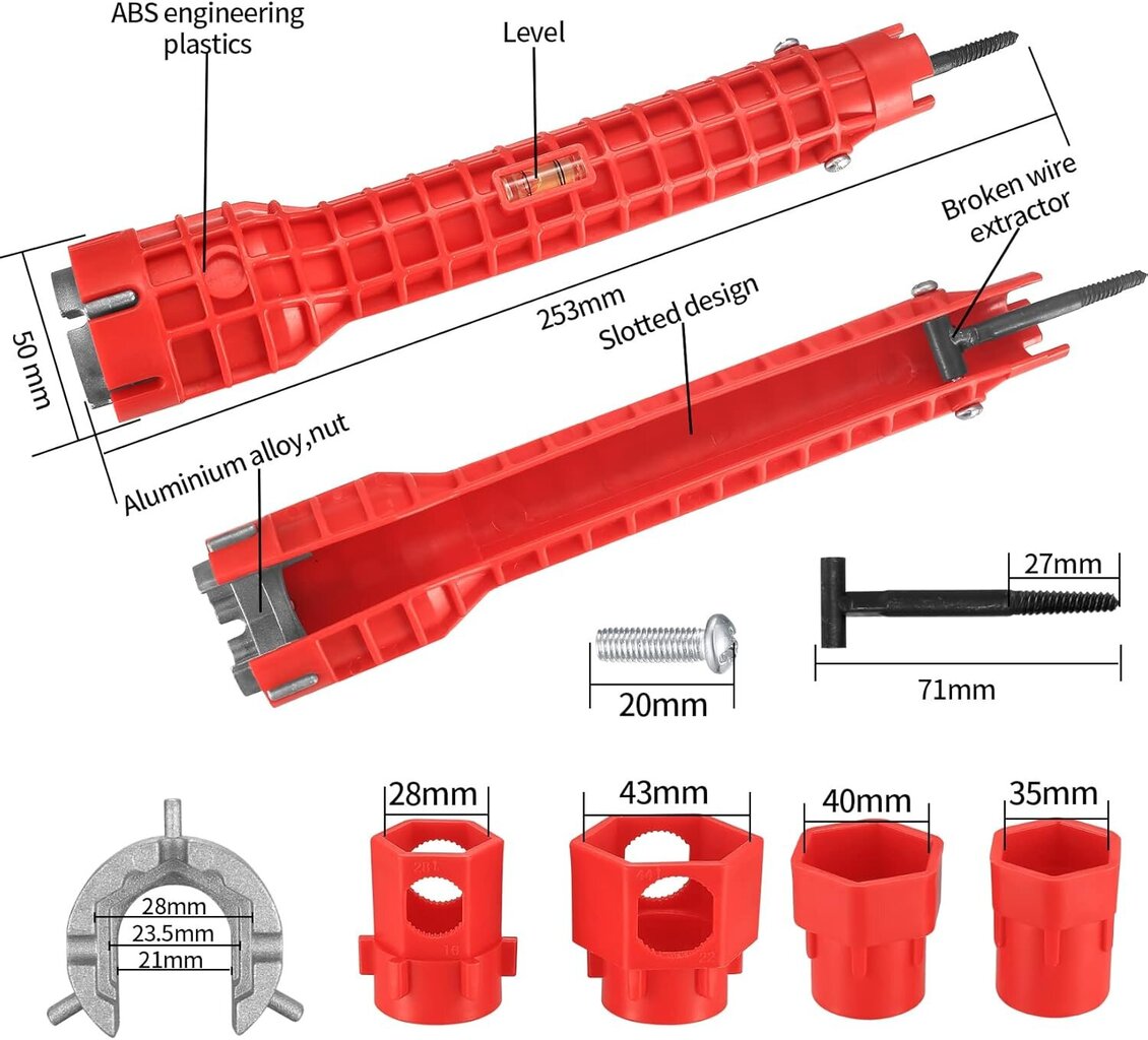 14 in 1 -hanaavain, pesualtaan jakoavain, putkityökalut, pesuallasavain, hanan pesuallasputken asennustyökalut, monitoimityökalu pesualtaaseen/kylpyhuoneeseen/keittiöön hinta ja tiedot | Käsityökalut | hobbyhall.fi