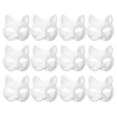 12 tyhjää naamiota Kissanaamarit Puku Cosplay Mask Päiväkoti Tee oma maalaamaton kissanaamiosi hinta ja tiedot | Naamiaisasut | hobbyhall.fi