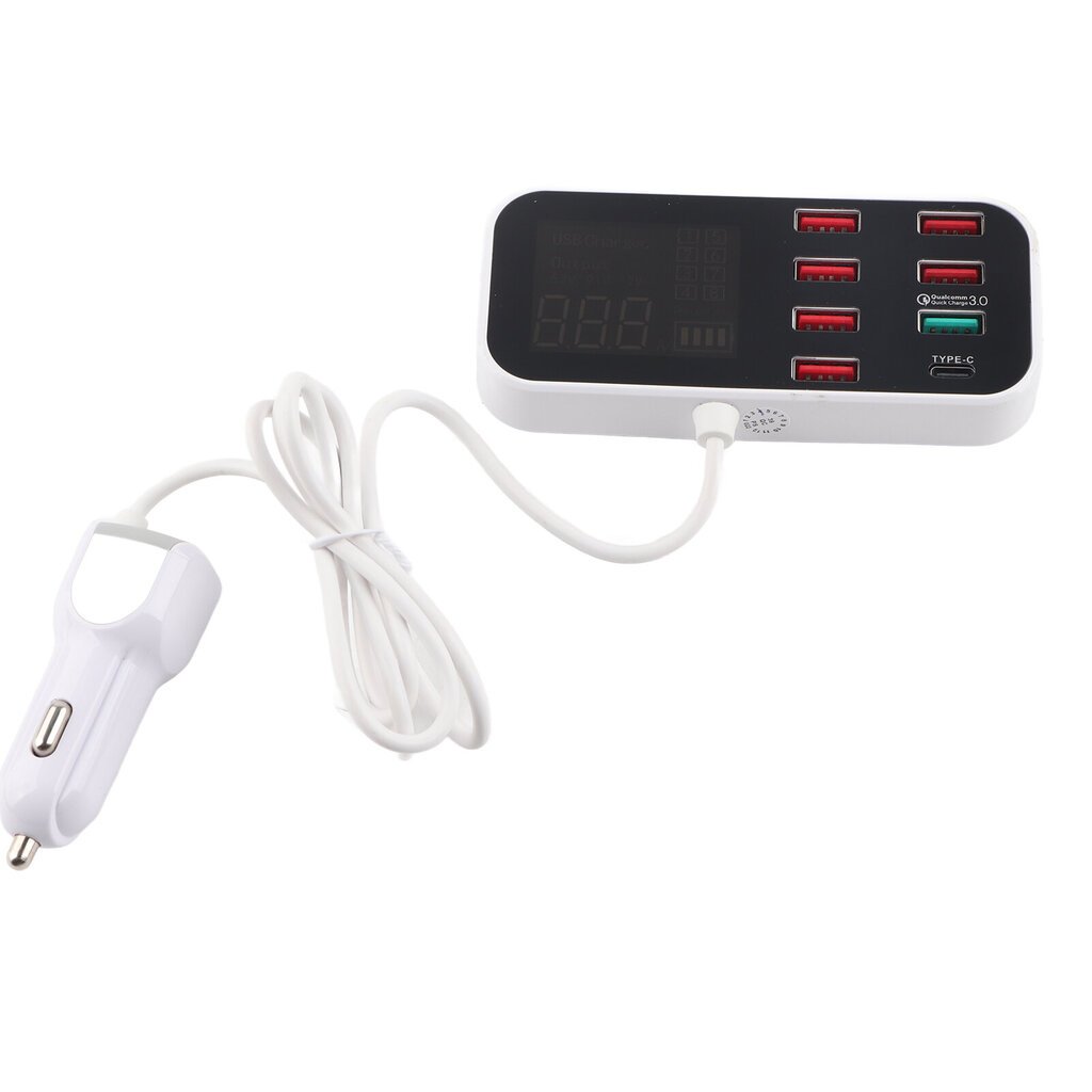 Autolaturi Multi USB -latausasema 8-porttinen Fast PD QC 3.0 Type C -porttipuhelinkeskitin LCD-näytöllä hinta ja tiedot | Sähköautojen lataustarvikkeet | hobbyhall.fi