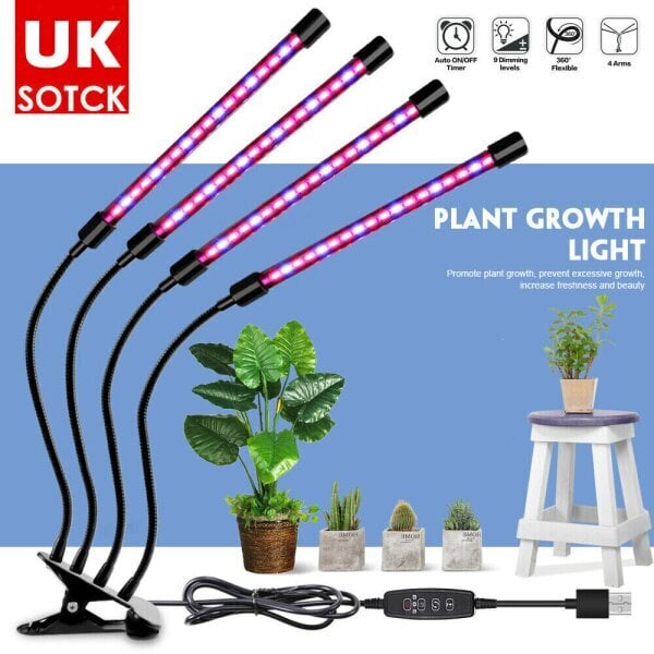 2/3/4 pään USB LED Plant Grow Light sisäkäyttöinen UV VEG kasvatuslamppu Täysspektri 4 päätä hinta ja tiedot | Tuuletinvalaisimet | hobbyhall.fi