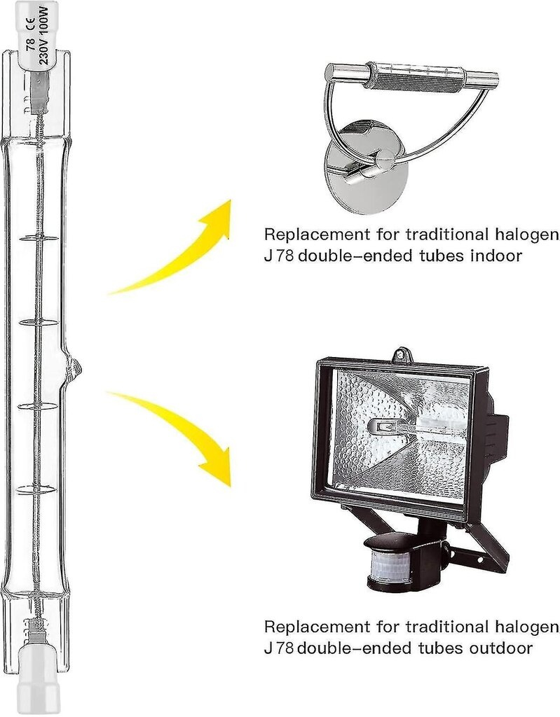 Sarja 5 kpl R7s halogeenipolttimo 78mm 80w 230v, R7s halogeenitanko 78mm, R7s halogeenipolttimo Himmennettävä halogeenitankolamppu hinta ja tiedot | LED-valonauhat | hobbyhall.fi