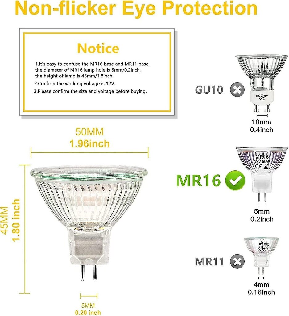 Mr16 spottilamppu, 12v 35w lamppu, Gu5.3 lamppu himmennettävä, 2-pin halogeenilamput lämmin valkoinen 2700k, pakkaus 12 (mr16-35w-12p) hinta ja tiedot | LED-valonauhat | hobbyhall.fi