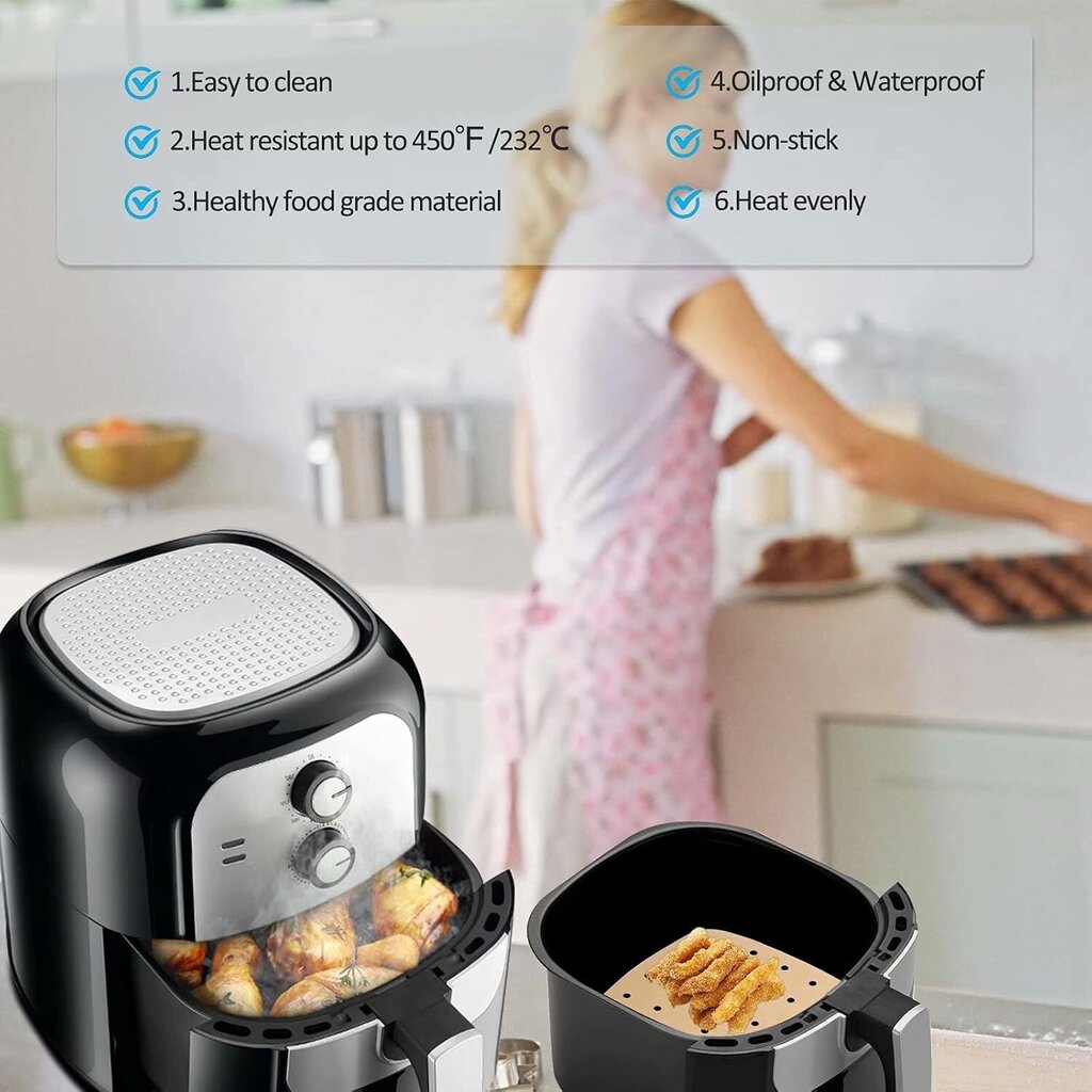 Air Fryer Pergamentti kertakäyttöiset paperivuoret: 200 kpl 8,5 tuuman neliömäinen rei'itetty pergamenttipaperi, Premium Bamboo Steamer Liner Air Fryers leivontaan hinta ja tiedot | Keittiökalusteiden lisätarvikkeet | hobbyhall.fi