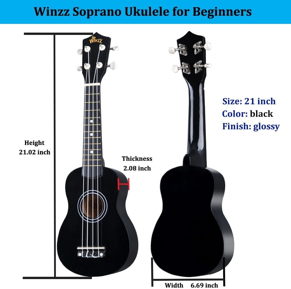 Winzz sopraano ukulele setti, musta hinta ja tiedot | Kitarat | hobbyhall.fi