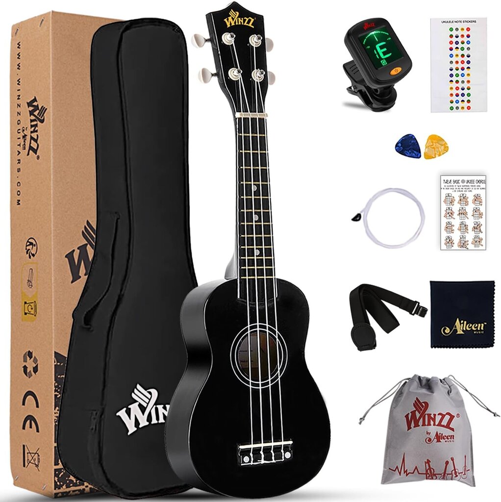 Winzz sopraano ukulele setti, musta hinta ja tiedot | Kitarat | hobbyhall.fi