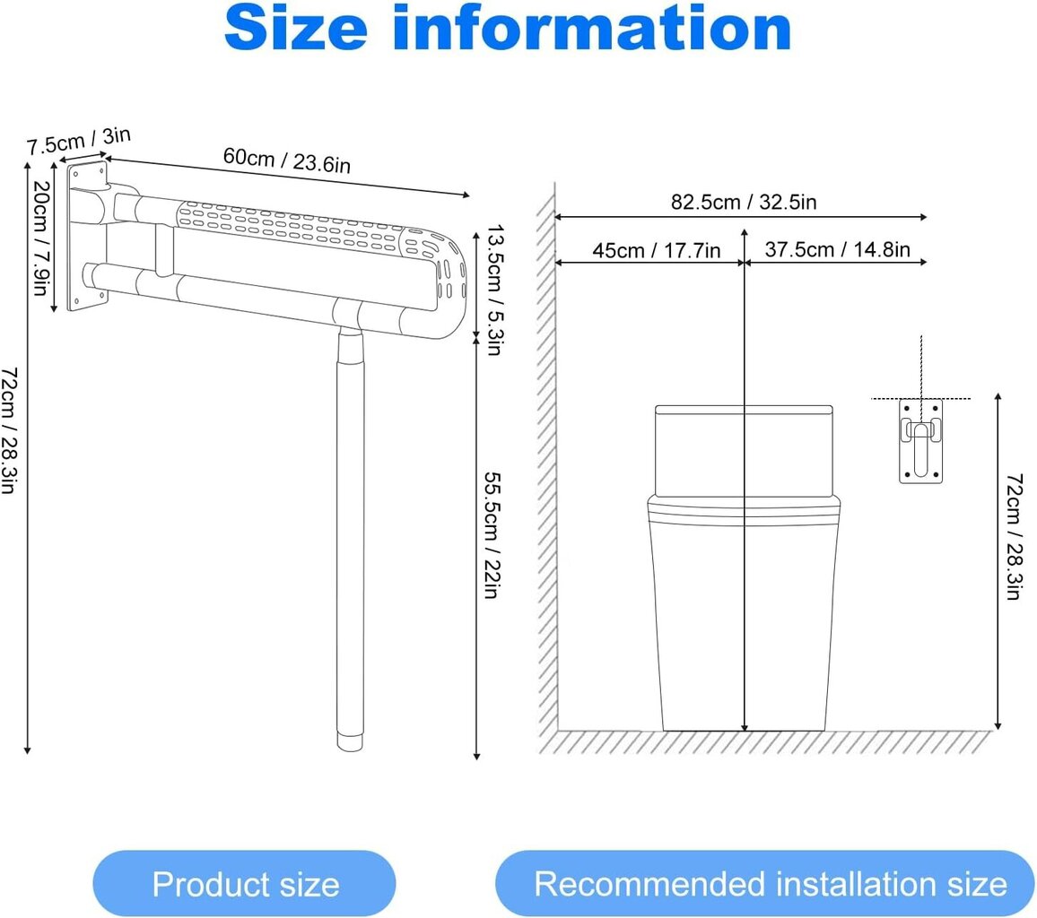 Taitettava wc-kahvatangot, WC:n turvatuki, kylpyhuoneeseen, liukumaton ruostumaton teräs, vammaiset tartuntatangot hinta ja tiedot | Muut huonekalutarvikkeet | hobbyhall.fi