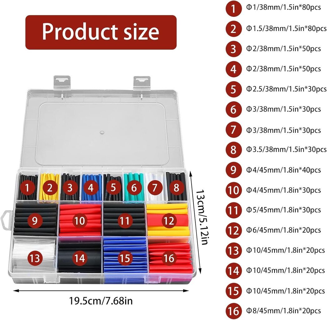 580 kappaleen kutisteputkisarja 2:1 sähköinen kutisteputkivalikoima Eristysputki laatikolla kaapelille Tee-se-itse työkalusarja (16 kokoa, väriä) hinta ja tiedot | Muut huonekalutarvikkeet | hobbyhall.fi