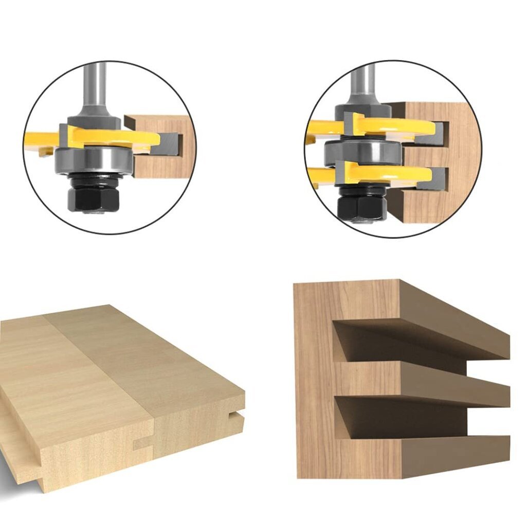 8 mm:n varrella yhteensopiva kieleke- ja urajyrsinsarja, 3 hammasta, T-muotoinen puuleikkuri Puuntyöstötyökalu (8 mm) hinta ja tiedot | Muut huonekalutarvikkeet | hobbyhall.fi