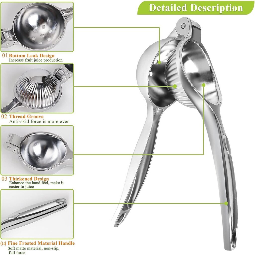 Erittäin suuri ruostumattomasta teräksestä valmistettu sitruunapuristin, Easy Squeeze, Heavy Duty Manuaalinen sitrusmehupuristin appelsiinin limetin mehustukseen - vaivaton sitruuna, hopea (BXGZZJ-8,5 cm-PTK) hinta ja tiedot | Muut huonekalutarvikkeet | hobbyhall.fi