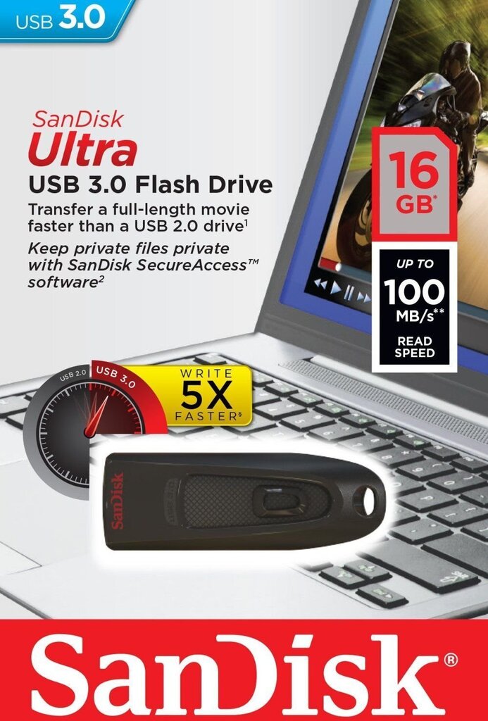 SanDisk Ultra USB 3.0 16GB muistitikku : SDCZ48-016G-U46 hinta ja tiedot | Muistitikut | hobbyhall.fi