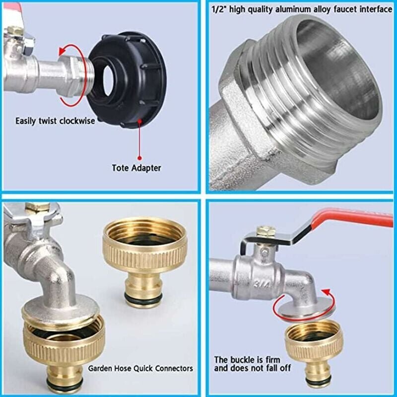 IBC-säiliöhana 1000L, kaksoismessinkihana 1/2" IBC-vesisäiliösovittimella, 60mm (1/2) karkea lanka. hinta ja tiedot | Muut huonekalutarvikkeet | hobbyhall.fi