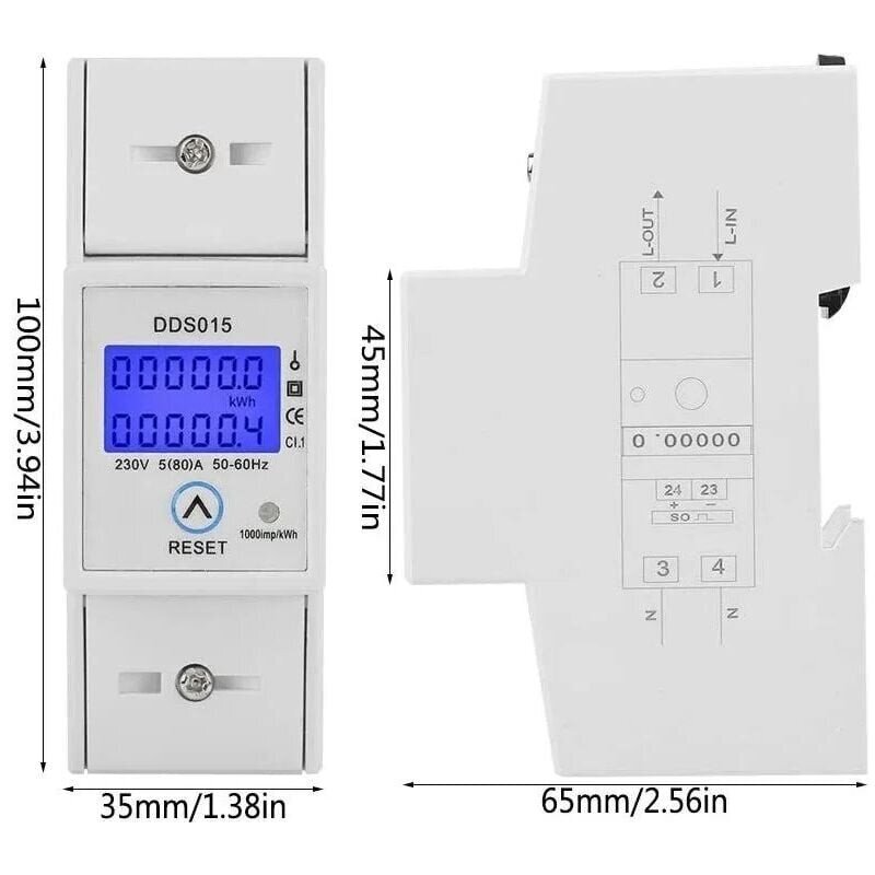 1kpl 5-80A 230V 50Hz yksivaiheinen sähköenergiamittari LCD-taustavalo, DDS015 DIN-kiskoon asennettu sähköenergiamittari, wattisen sähköenergian mittari hinta ja tiedot | Muut huonekalutarvikkeet | hobbyhall.fi