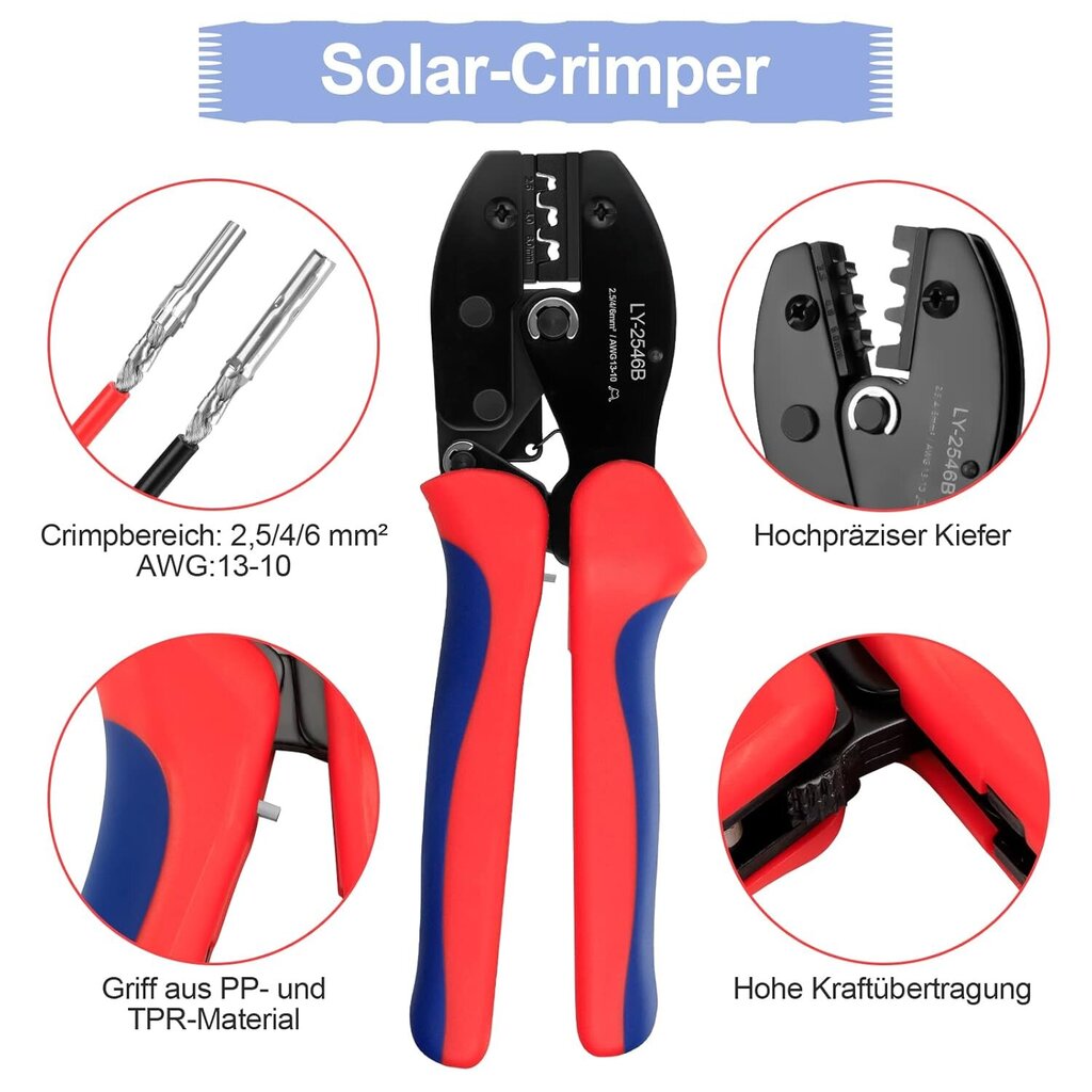 Aurinkopuristustyökalusarja 2,5/4/6mm² PV-kaapelille, 10 paria kaapeliliittimiä, 10 paria uros/naarasliittimiä, 1 x puristustyökalu, 2 x avainta aurinkopistokekaapelin liittämiseen hinta ja tiedot | Muut huonekalutarvikkeet | hobbyhall.fi