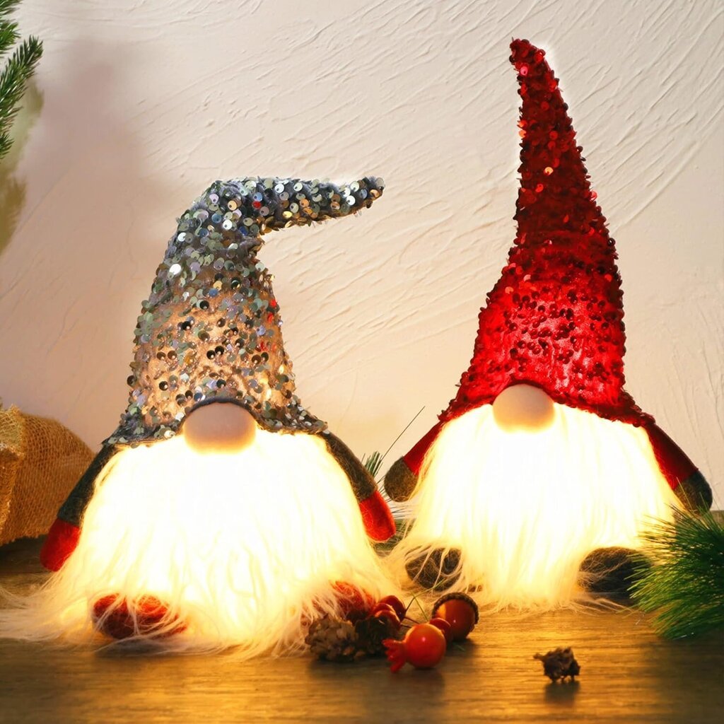 12" Light Up Christmas Gnome, Käsintehty kimalteleva hattu, skandinaavinen ruotsalainen hattu, valaistu pehmolelu, joululahja, paristokäyttöiset talvipöytäkoristeet, 2 sarjaa hinta ja tiedot | Muut huonekalutarvikkeet | hobbyhall.fi