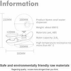 Automaattinen vesiannostelija koirille kissoille, etanan muotoinen, painovoimainen lemmikkijuomalaite, läpinäkyvä suihkulähdevesikulho-annostelija koirille, kissoille, 2,8 L hinta ja tiedot | Muut huonekalutarvikkeet | hobbyhall.fi