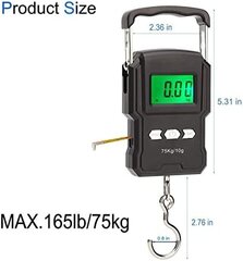 75kg elektroninen riippuvaaka digitaalinen vaaka kalastusmatkatavaroiden matkapaino Teräskoukku keittiön painon mittanauha (väri: musta) hinta ja tiedot | Muut huonekalutarvikkeet | hobbyhall.fi