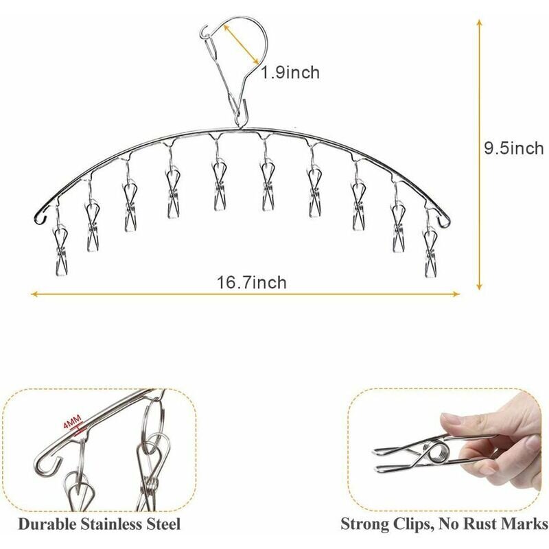Riippuvaatteiden kuivausteline ruostumattomasta teräksestä sukkaripustin Kuivausteline Ripustin 10 pidikkeellä kangasvaipoille, rintaliiville, pyyhkeelle, alusvaatteille, huiville, hanskoille (2 kpl) hinta ja tiedot | Muut huonekalutarvikkeet | hobbyhall.fi
