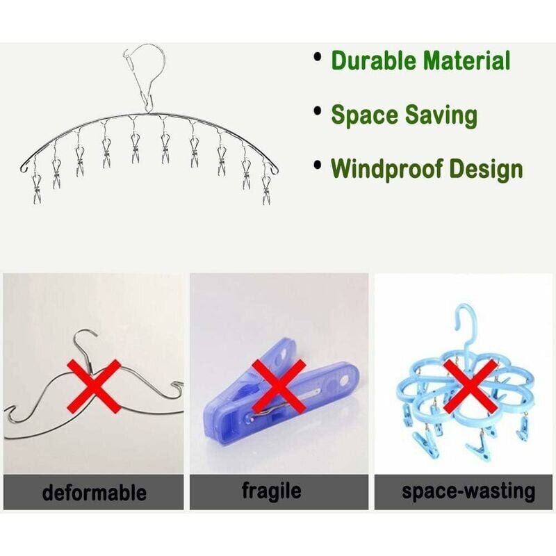 Riippuvaatteiden kuivausteline ruostumattomasta teräksestä sukkaripustin Kuivausteline Ripustin 10 pidikkeellä kangasvaipoille, rintaliiville, pyyhkeelle, alusvaatteille, huiville, hanskoille (2 kpl) hinta ja tiedot | Muut huonekalutarvikkeet | hobbyhall.fi