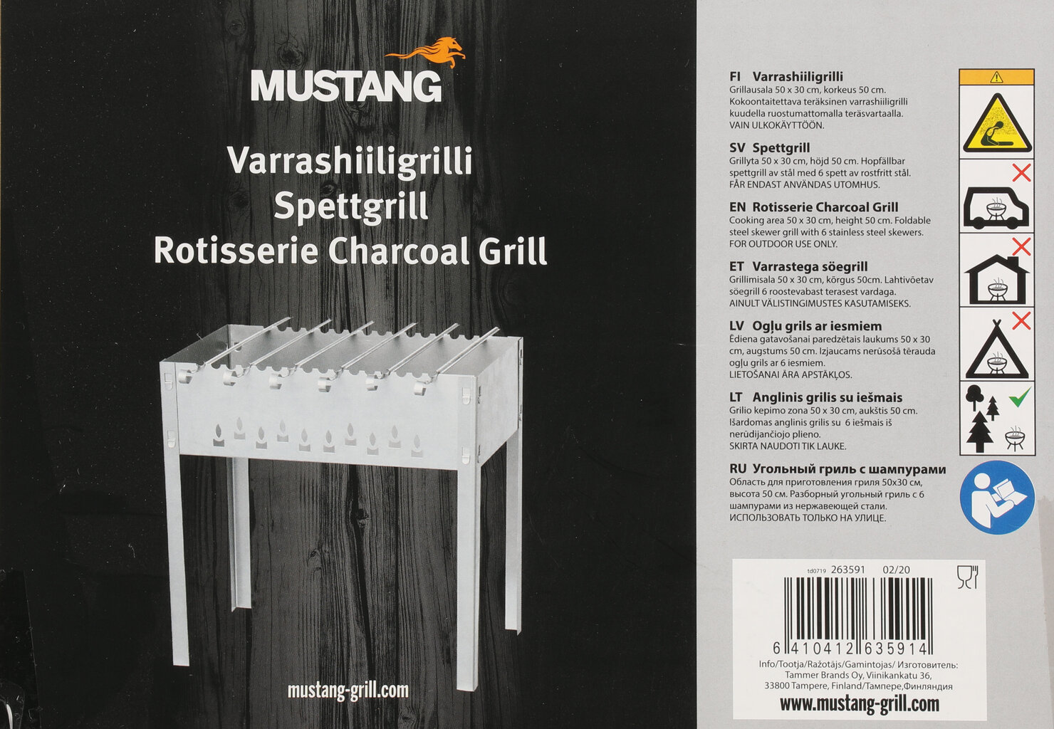 Grilli Mustang Varras 50x30 cm, 6 vartaalla hinta ja tiedot | Shashlik-grillit | hobbyhall.fi