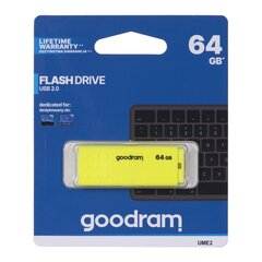 GOODRAM FLASHDRIVE 64GB UME2 USB 2.0 YELLOW hinta ja tiedot | Good Ram Tietokoneet ja pelaaminen | hobbyhall.fi