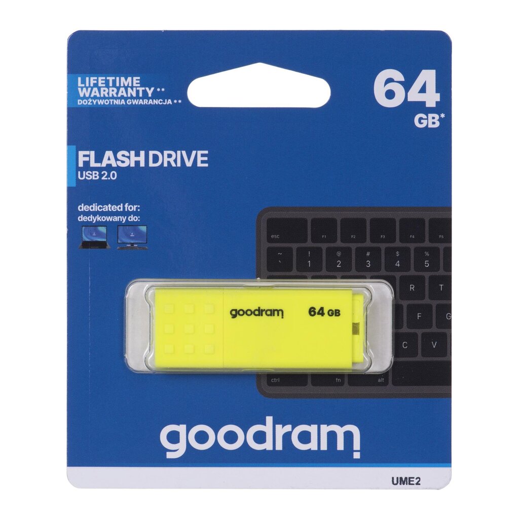 GOODRAM FLASHDRIVE 64GB UME2 USB 2.0 YELLOW hinta ja tiedot | Muistitikut | hobbyhall.fi