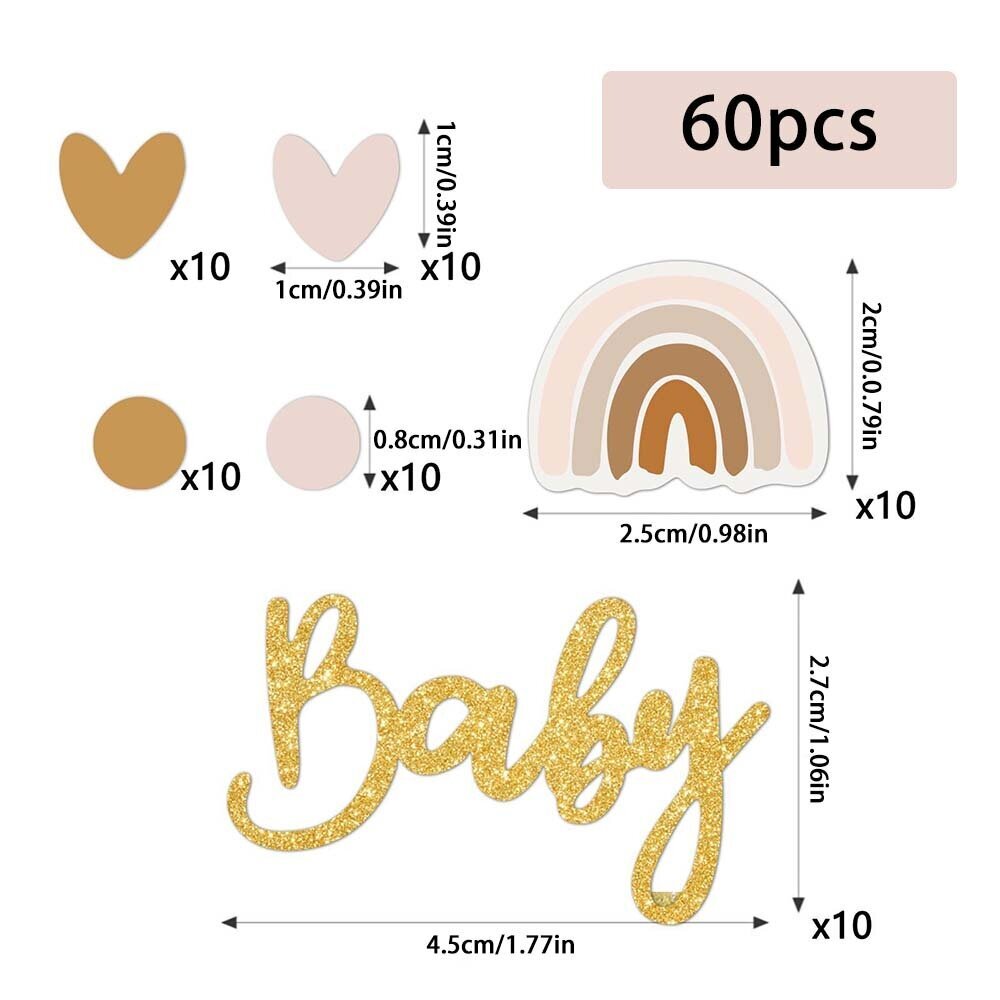 Applikaatioita, koristeita, tarroja, 60 kpl Gold Boho Rainbow Baby Shower Confetti hinta ja tiedot | Koristeet ja tarrat | hobbyhall.fi