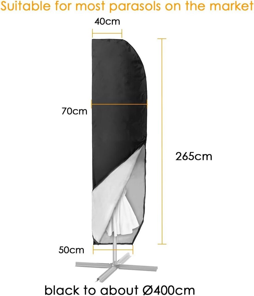 Ulkoilu päivänvarjon suoja 420D Oxford puutarha sateenvarjon suojus sateenvarjon suojus vedenpitävä pölynkestävä / UV / säänkestävä 265 * 40 * 70 cm suuri hinta ja tiedot | Pöytälevyt | hobbyhall.fi