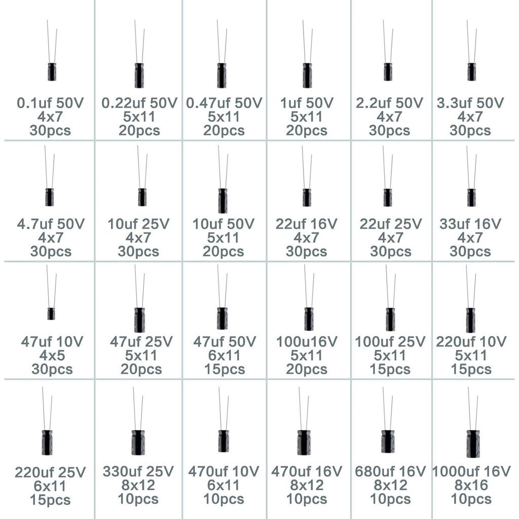 Yetaida radiaaliset elektrolyyttikondensaattorit, 500 kpl. hinta ja tiedot | Mikrokontrollerit | hobbyhall.fi