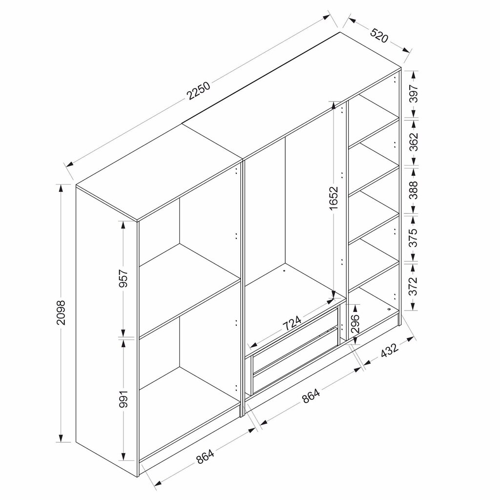 Vaatekaappi Asir Kale 6091, musta hinta ja tiedot | Kaapit | hobbyhall.fi