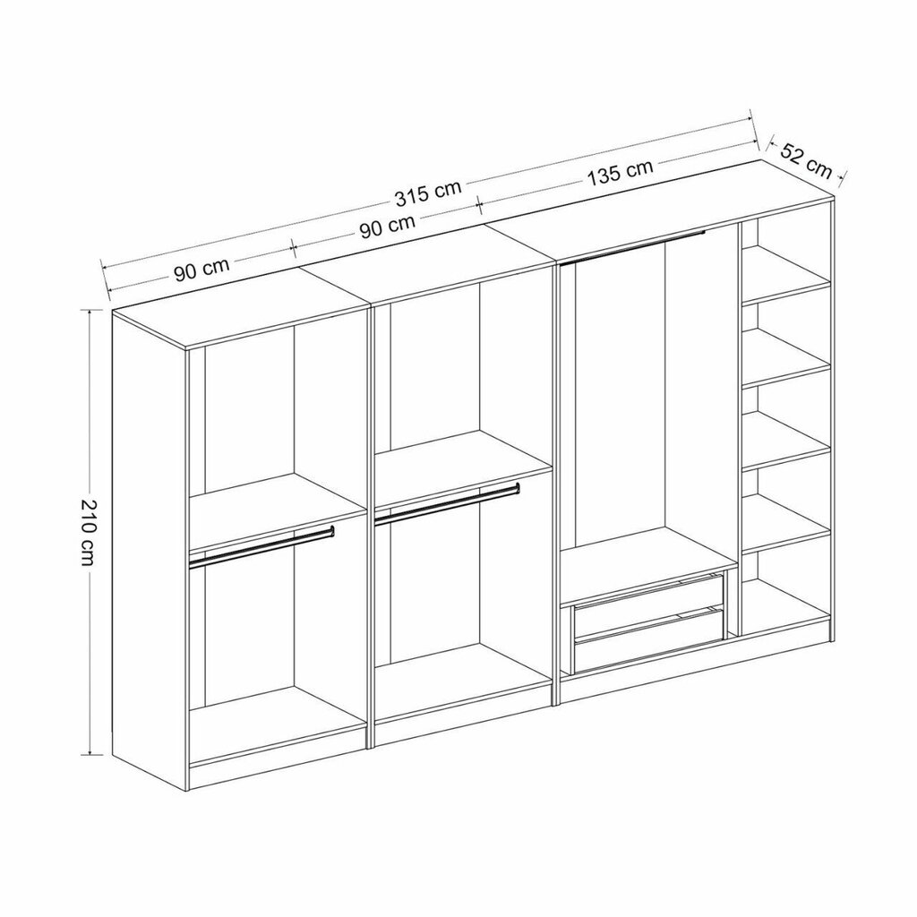 Vaatekaappi Asir Kale 6094, musta hinta ja tiedot | Kaapit | hobbyhall.fi