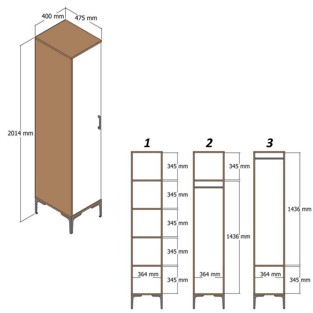 Vaatekaappi Asir Kumsal R, ruskea/beige hinta ja tiedot | Kaapit | hobbyhall.fi