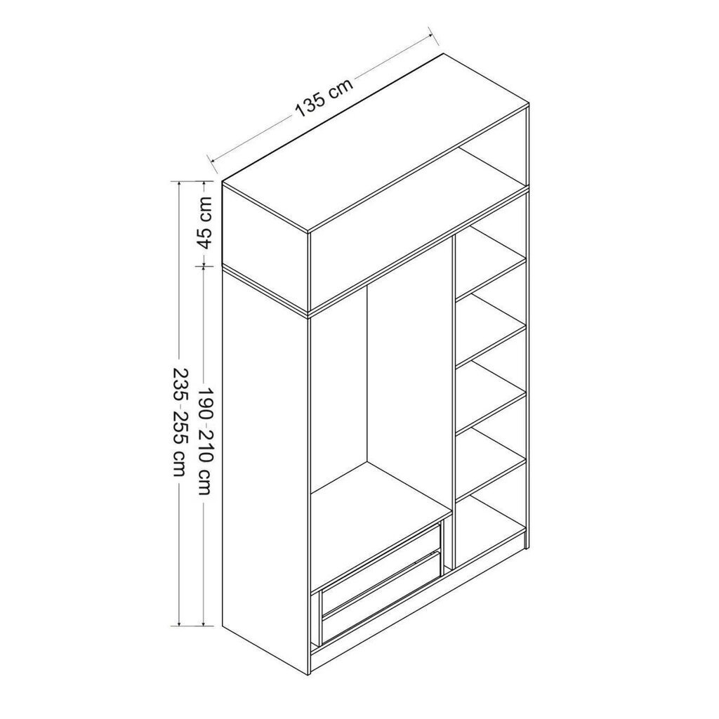 Vaatekaappi Asir Minar 3 Kapak 2 Çekmece 255, harmaa hinta ja tiedot | Kaapit | hobbyhall.fi