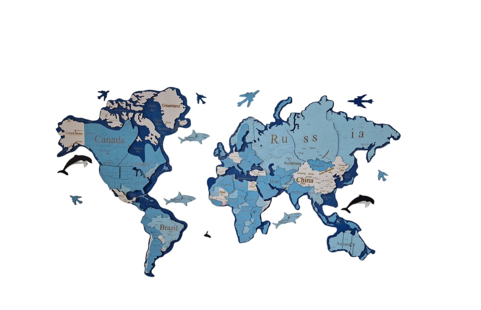 3D-puukartta, koko XL, vaaleansininen hinta ja tiedot | Maailmankartat | hobbyhall.fi