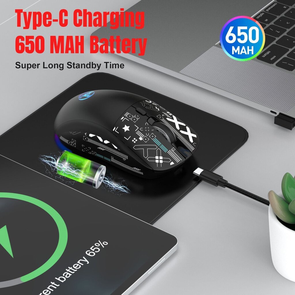 Valkoinen valaiseva langaton bluetooth hiiri 2.4G langaton pelihiiri 650MAH RGB kolme työtilaa hinta ja tiedot | Hiiret | hobbyhall.fi