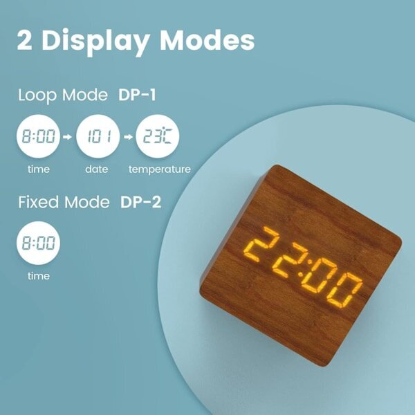 Tummanruskea puinen digitaalinen herätyskello, LED aamuherätyskello digitaalikello päivämäärällä, lämpötilanäyttö, 3 hälytystä, 4 kirkkaustasoa, paristo tai U... hinta ja tiedot | Kelloradiot ja herätyskellot | hobbyhall.fi