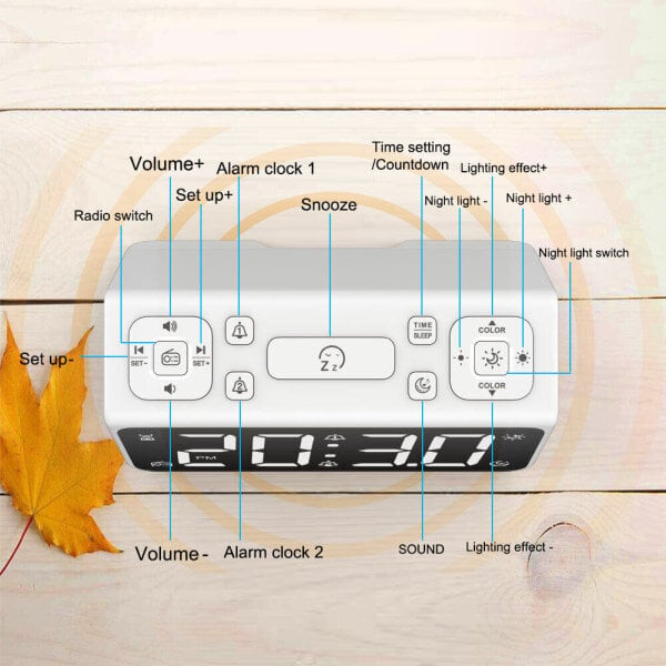 6,5" LED digitaalinen torkku -kaksoisherätyskello FM-radioajastin 2 USB 7 värikäs valo hinta ja tiedot | Kelloradiot ja herätyskellot | hobbyhall.fi