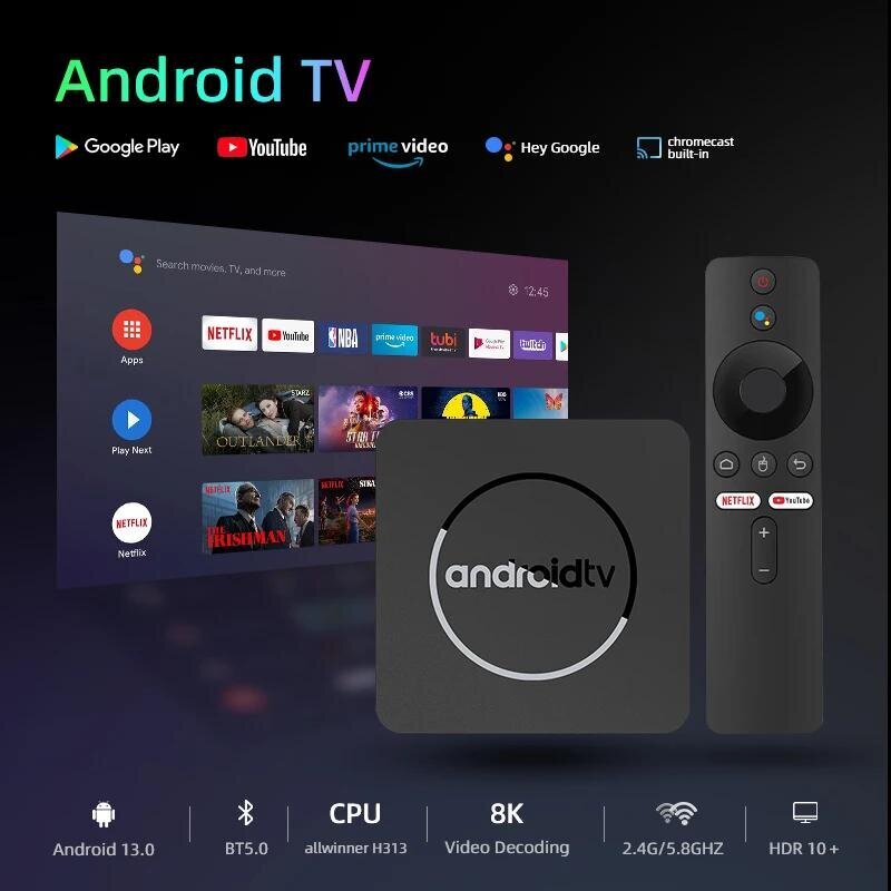 Q1 ATV Android 13 8K HDR Smart TV Box Allwinner H313 2GB16GB Dual Wifi BT5.0 digisovitin Mediasoitin Stereo surround Youtube hinta ja tiedot | Digiboksit | hobbyhall.fi