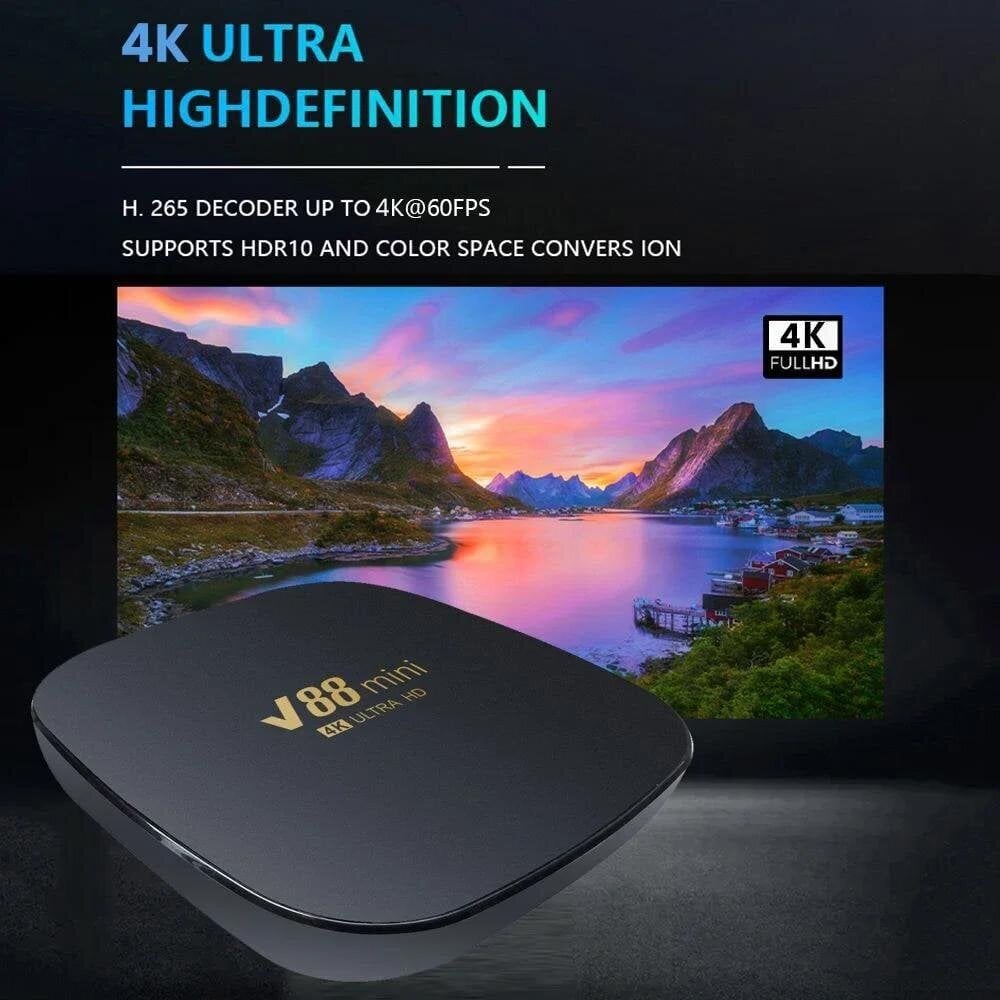 2022 Uusi Mini Smart TV Box Android 12 V88 Allwinner H3 Quad Core 2.4G WIFI 8K Digisovitin H.265 Theatre Media Player 4GB+32GB hinta ja tiedot | Digiboksit | hobbyhall.fi