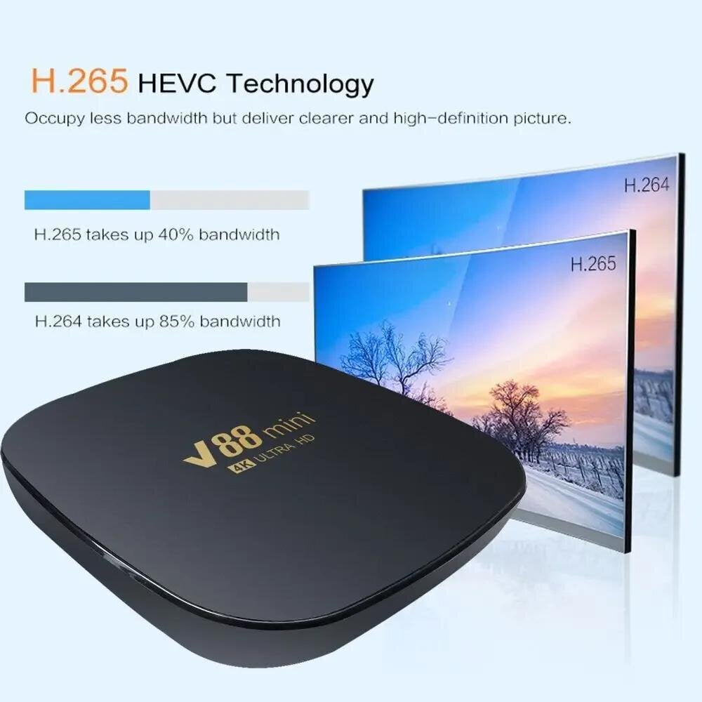 2022 Uusi Mini Smart TV Box Android 12 V88 Allwinner H3 Quad Core 2.4G WIFI 8K Digisovitin H.265 Theatre Media Player 4GB+32GB hinta ja tiedot | Digiboksit | hobbyhall.fi