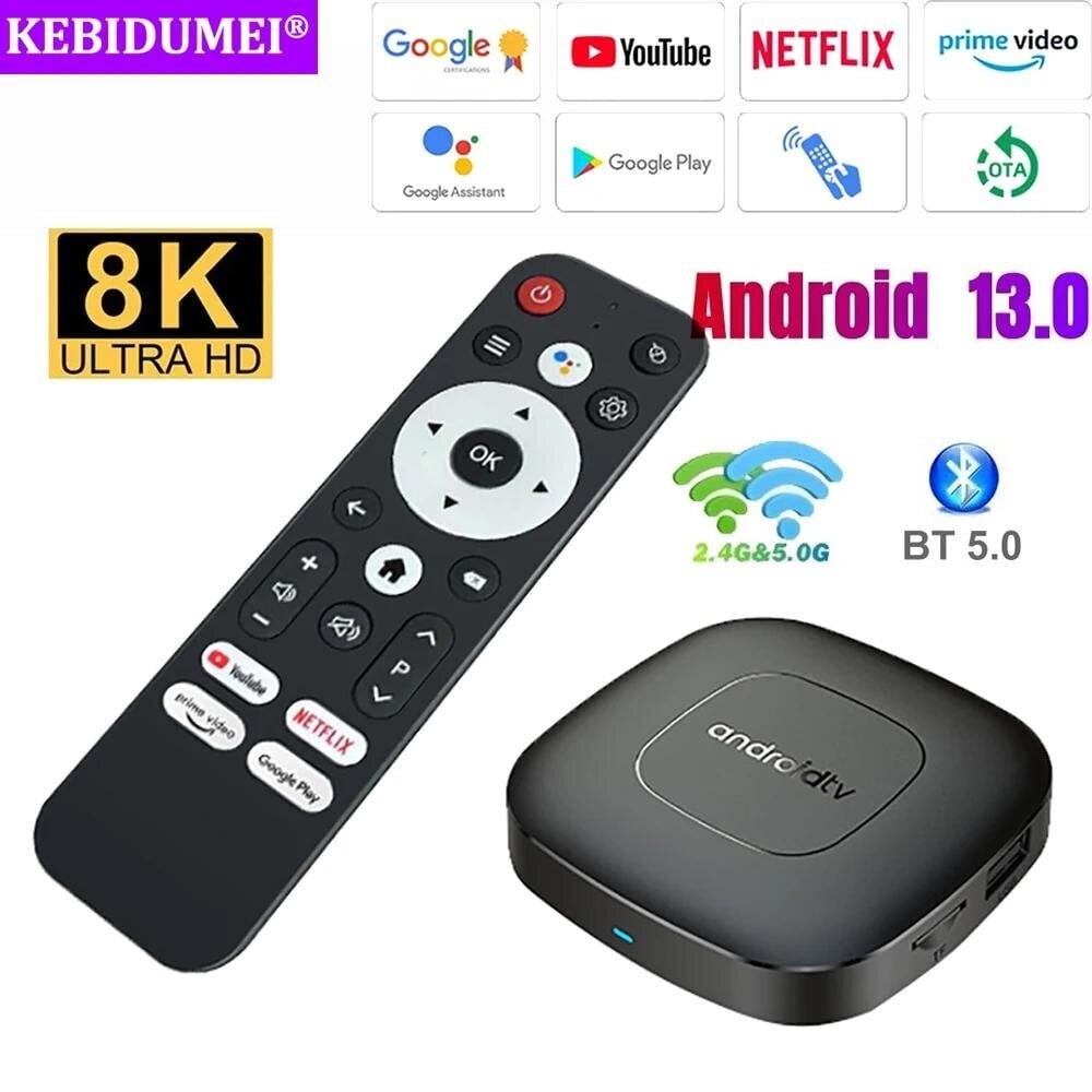 Älykäs Androidtv TV Box Android 13 -digisovitin, neliytiminen Google Assiatant 8K Video 2.4G 5G Dual WiFi Bluetooth 5.0 Media Player hinta ja tiedot | Digiboksit | hobbyhall.fi