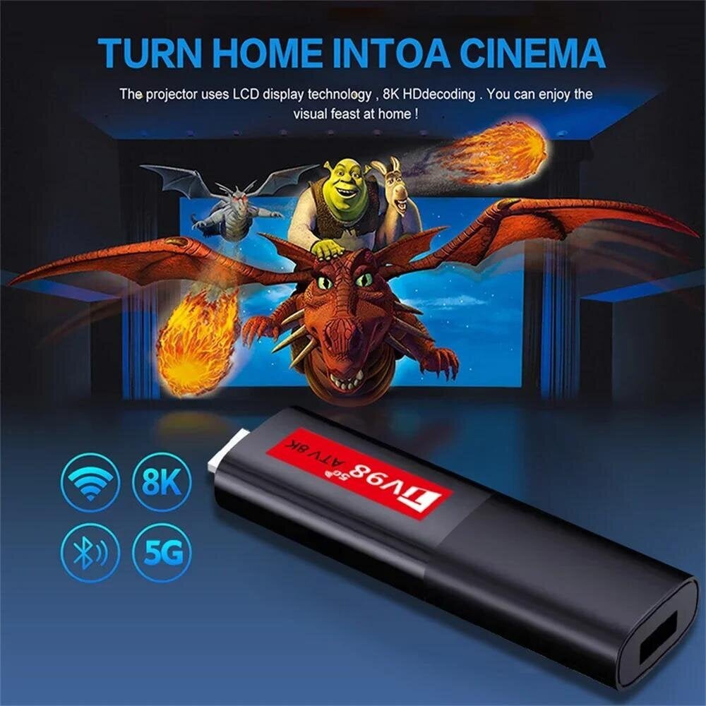 TV98 ATV 8K Smart TV Stick Android 14 ATV Allwinner H618 4G 5G Wifi Tuki OTA 8K HD Player BT5.0 2GB 16GB Äänikauko-TV Box hinta ja tiedot | TV-virittimet | hobbyhall.fi