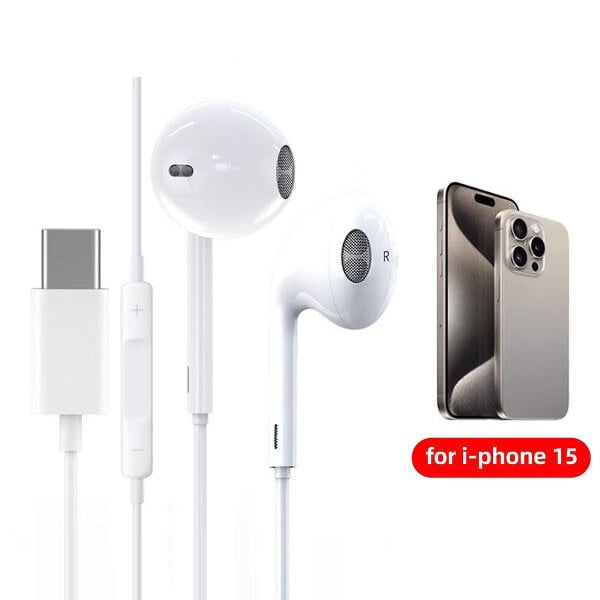 Fonken langalliset kuulokkeet iPhone 15 Pro Max -korvakuulokkeille Type-C Head with Mic Bass Stereokuulokkeet Ei Bluetooth hinta ja tiedot | Kuulokkeet | hobbyhall.fi