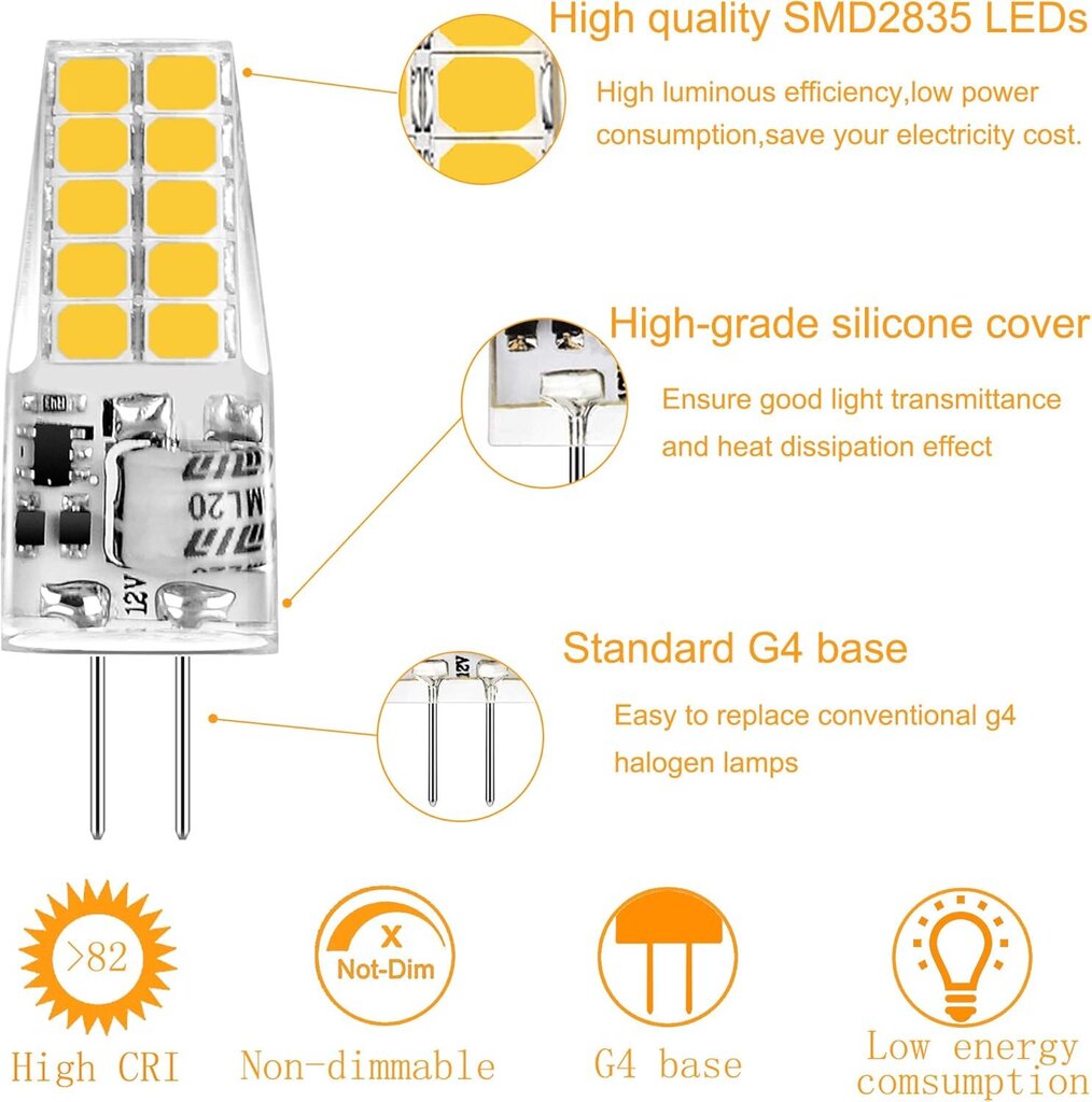 G4 LED 3W polttimo, lämmin valkoinen 3000K LED G4 polttimot 350LM Korvaa 20W/35W halogeenilamppuihin, 12V AC/DC, ei välkkymistä, ei himmennettävä, 360° valonkulma, 10 kpl pakkaus hinta ja tiedot | Seinävalaisimet | hobbyhall.fi