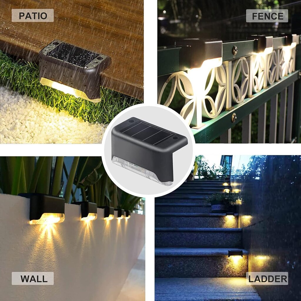 Solar Led Deck Lights Outdoor, 4Pack Solar Fence Lights Vedenpitävät Solar Step Lights Ulkokäyttöön Uima-altaan ympärillä, Ulkoportaat, Portaat, Aidat (Lämmin valkoinen) hinta ja tiedot | Seinävalaisimet | hobbyhall.fi