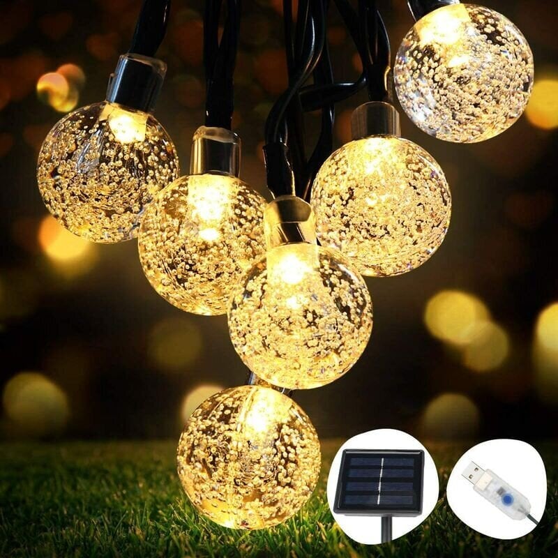 Solar String Lights, Fairy Lights 50 LED Crystal Balls IP65 Vedenpitävä, Extra USB-liitin, 8 erilaista koristevaloa sisä- ja ulkokäyttöön, kotiin/puutarha/juhla/patio/juhla/häät hinta ja tiedot | Seinävalaisimet | hobbyhall.fi