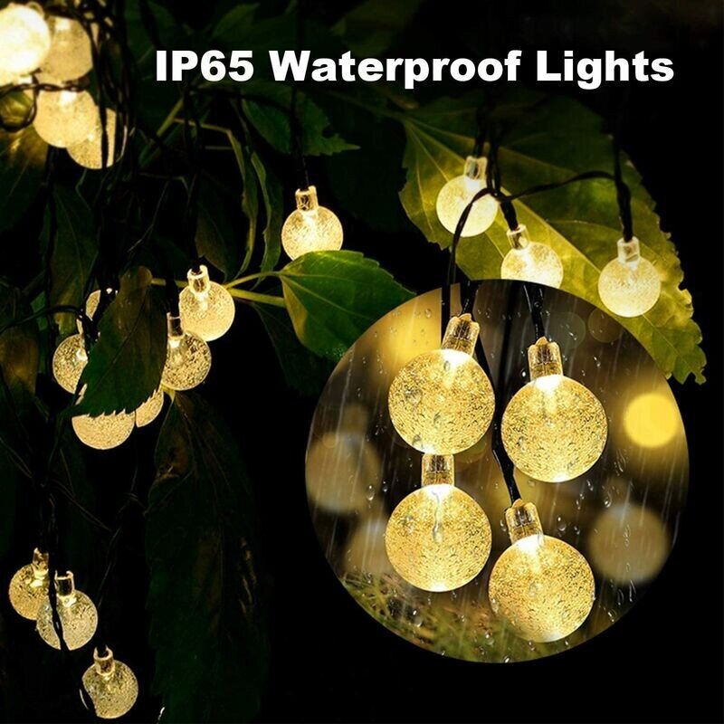 Solar String Lights, Fairy Lights 50 LED Crystal Balls IP65 Vedenpitävä, Extra USB-liitin, 8 erilaista koristevaloa sisä- ja ulkokäyttöön, kotiin/puutarha/juhla/patio/juhla/häät hinta ja tiedot | Seinävalaisimet | hobbyhall.fi