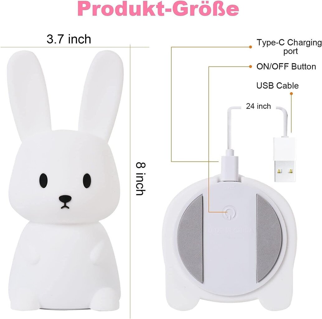 Baby Bunny yövalo 7 valonvaihdolla | Napauta Control | USB-lataus | Ajastintoiminto | Yövalaisin lapsille Makuuhuoneen lahjalelu Silikoni yövalo lapsille hinta ja tiedot | Seinävalaisimet | hobbyhall.fi