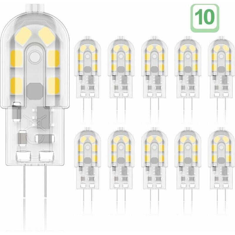 Pakkauksessa 10 G4 LED-polttimoa 2W, vastaa 20W halogeenilamppuja, lämmin valkoinen 3000K, 200Lm, 12x SMD, 12V AC/DC [Energialuokka A+] hinta ja tiedot | Seinävalaisimet | hobbyhall.fi