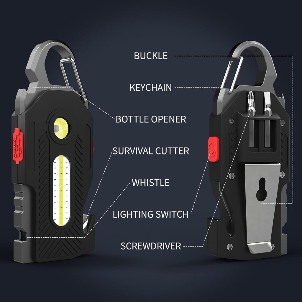 High Lumen ladattava taskulamppu, EDC Mini COB -työvalo, 6 valaistustilaa pullonavaajalla, ruuvimeisseli, selviytymispilli retkeilyyn, kalastukseen, retkeilyyn, hätätilanteeseen hinta ja tiedot | Seinävalaisimet | hobbyhall.fi
